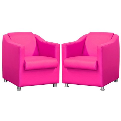 Kit 2 Poltronas Decorativa Biane Couro Rosa Pink Pés Cromado Mz Decor