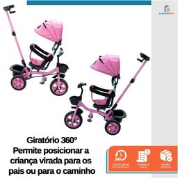 Triciclo Carrinho de Passeio Infantil com Capota Porta Objetos Cinto de Segurança até 50kg Empurrado - 2