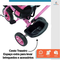 Triciclo Carrinho de Passeio Infantil com Capota Porta Objetos Cinto de Segurança até 50kg Empurrado - 6
