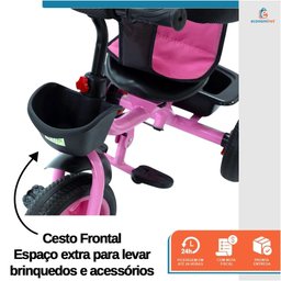 Triciclo Carrinho de Passeio Infantil com Capota Porta Objetos Cinto de Segurança até 50kg Empurrado - 5