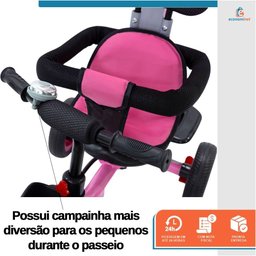Triciclo Carrinho de Passeio Infantil com Capota Porta Objetos Cinto de Segurança até 50kg Empurrado - 4