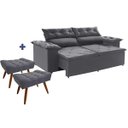 Ver imagem 1 de Sofá Compact 200 Cm Retrátil e Reclinável com Molas Espirais Cinza Mais 2 Puffs com Pés Palito