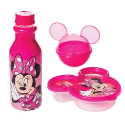 Kit Refeição Minnie Garrafinha Retrô 500ml e Potes Minnie Rosa - Plasútil - 1