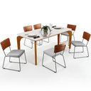 Ver imagem 1 de Mesa Capri 160cm Off White Com 6 Cadeiras Allana B05 Couríssimo Camel Linho Cinza - Lyam Decor