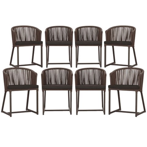8 Cadeiras de Jantar Área Noronha em Alumínio com Pintura Marrom Corda Náutica Estofado 9 Trama Orig