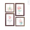 Kit 4 quadros decorativos menina aquarela, passarinho, flor:Tabaco - 1