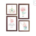 Ver imagem 1 de Kit 4 Quadros Decorativos Menina Aquarela, Passarinho, Flor:tabaco