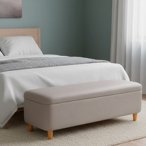 Puff Baú Bella 90cm Pés Madeira Courino Cinza - Sallar Home