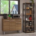 Ver imagem 1 de Kit Cozinha Balcão Gabinete 3 Portas 1 gaveta e Armário Cozinha Despensa 5 Prateleiras Rustic/
