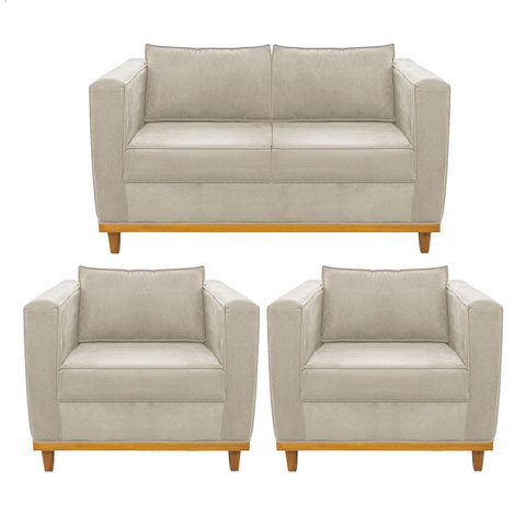 Kit Sofá 2 Lugares e 2 Poltronas Europa Suede Bege ADJ Decor
