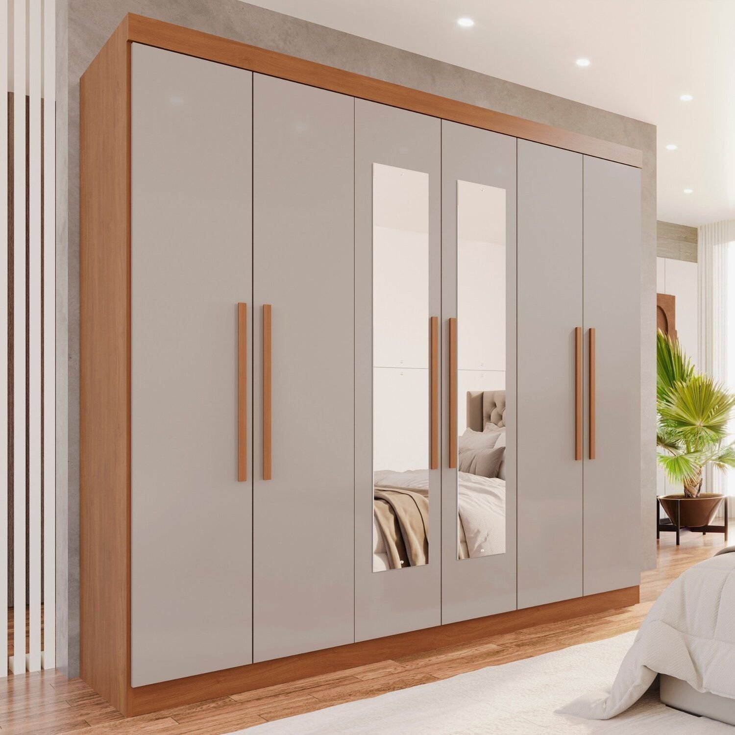 Guarda-Roupa Casal 6 Portas 4 Gavetas com Espelho New Malibu