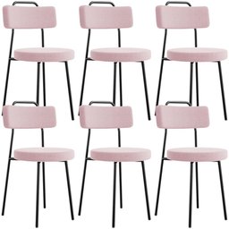 Kit 06 Cadeiras Decorativas Estofada Para Sala De Jantar Barcelona L02 Bouclê Rosê - Lyam Decor - 1