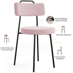 Kit 06 Cadeiras Decorativas Estofada Para Sala De Jantar Barcelona L02 Bouclê Rosê - Lyam Decor - 4