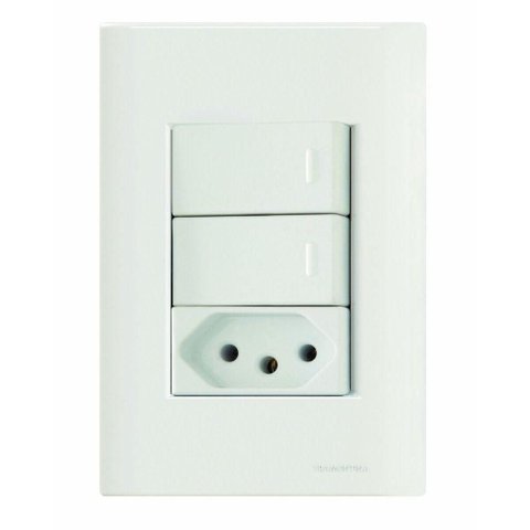 Conjunto 4x2 com 2 Interruptores Simples 10 a 250 V e 1 Tomada 2P+T 10 a 250 V Tramontina Giz Branco