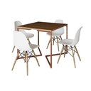 Ver imagem 6 de Mesa Industrial Jantar Quadrada Amêndoa 90X90Cm Base Cobre V Com 4 Cadeiras Brancas Mad Amendoa