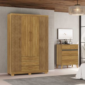 Guarda Roupa Pequeno Ep 4 Portas e 3 Gavetas Ideal para Quarto de Solteiro:nature-brisa