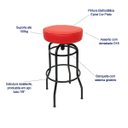 Ver imagem 3 de Banqueta Giratória Bar para Bancada Média Altura 65cm cor Preto Assento Vermelho Poltronas do Sul Ba