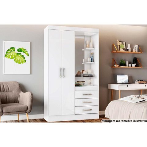 Guarda Roupa 2 Portas e 3 Gavetas C/ 1 Espelho Briz B64 Branco - Henn