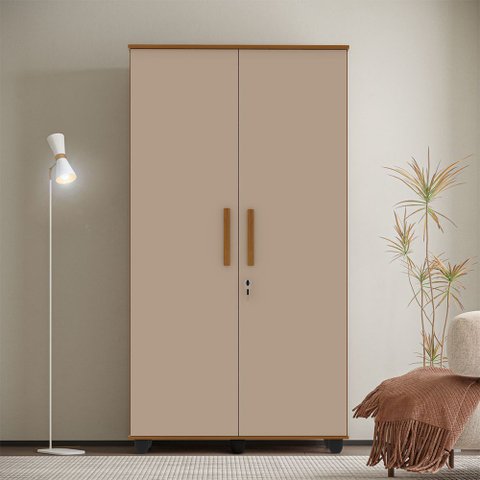 Guarda Roupa Solteiro Multiuso sem Gaveta Reforçado Ouro Fechadura com Chave Amêndoa / Fendi