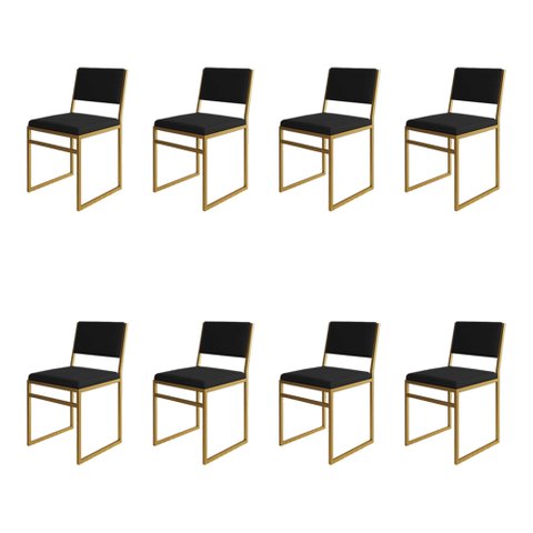 Kit 8 Cadeiras de Jantar Industrial Isa Assento Veludo Preto Base Dourado