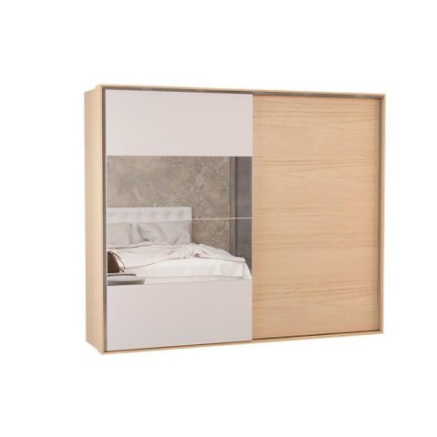 Guarda Roupa Casal 2 Portas de Correr (1 C/ Espelho) e 4 Gavetas Ph 1806 Carvalho Nature/off White