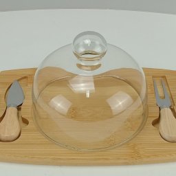 Jogo 4 Peças para Queijo Home&co com Tampa de Vidro Bambu - 4