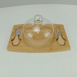 Jogo 4 Peças para Queijo Home&co com Tampa de Vidro Bambu - 3