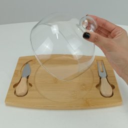 Jogo 4 Peças para Queijo Home&co com Tampa de Vidro Bambu - 5
