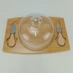 Jogo 4 Peças para Queijo Home&co com Tampa de Vidro Bambu - 2