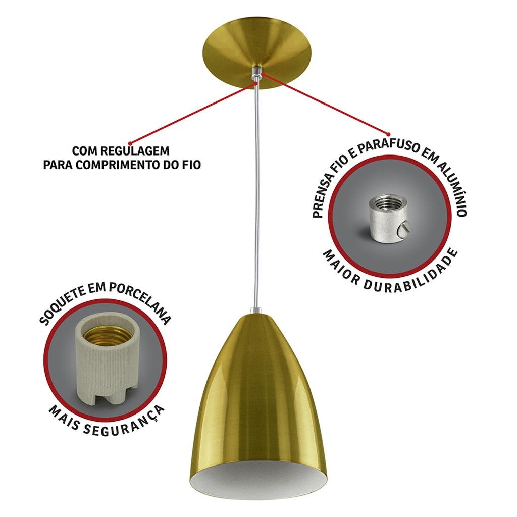Pendente Vegas Premium Gourmet em Aluminio Dourado Metálico - 3