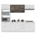 Ver imagem 2 de Cozinha Amara 270cm Armários Aéreos Porta Vidro Torre Quente Balcões Tampo Rodapé Branco 250782