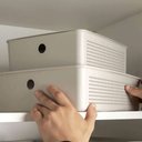 Ver imagem 4 de Kit 4 Cestos Organizadores Flow Bege com Tampa 5,4l Empilháveis Lavanderia Acessórios