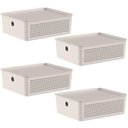 Ver imagem 1 de Kit 4 Cestos Organizadores Flow Bege com Tampa 5,4l Empilháveis Lavanderia Acessórios