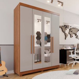 Guarda-roupa Solteiro 4 Portas 3 Gavetas com Espelho com Pés Roma Espresso Móveis