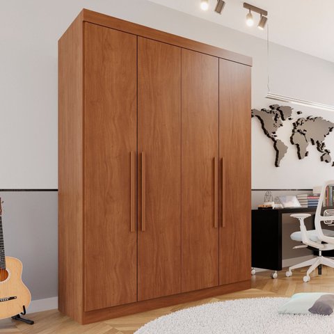 Guarda-Roupa Solteiro 4 Portas 3 Gavetas Roma Espresso Móveis Marrom/Cinamomo