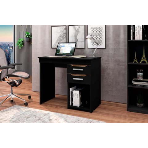 Mesa / Escrivaninha Vene 2 Gavetas com Nicho para Cpu Cor Preto/canela Rm