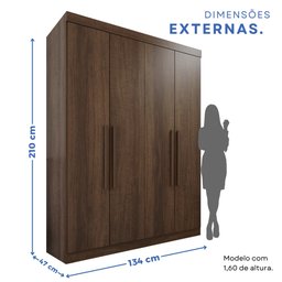 Guarda-roupa Solteiro 4 Portas 3 Gavetas Roma Espresso Móveis - 5