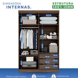 Guarda-roupa Solteiro 4 Portas 3 Gavetas Roma Espresso Móveis - 6