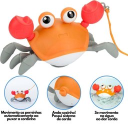 Caranguejo Deslizante Pimpolho Siri Fujão de Dar Corda Brinquedo Uni para Bebê Criança Laranja - 5