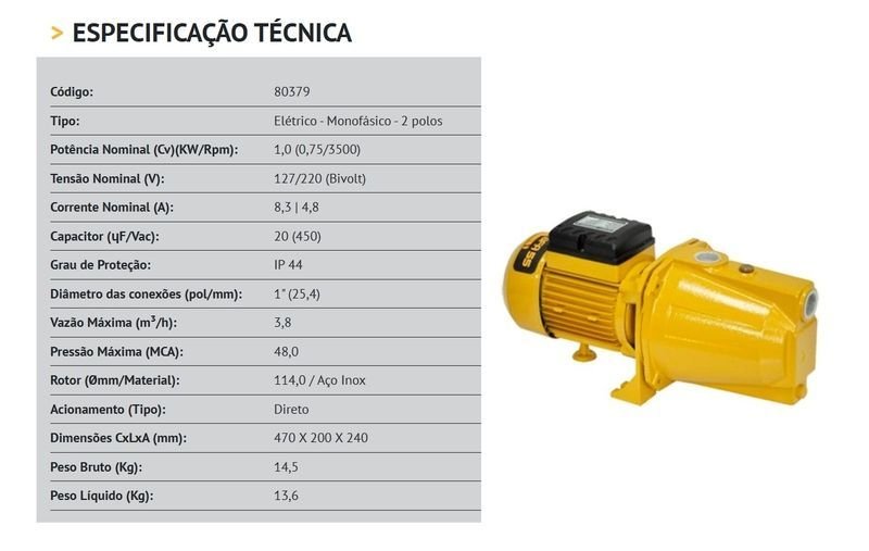 Bomba Bufallo Autoaspirante Bfa-55-fe Monofásico 127/220v Amarela 127/220 (m) - 2
