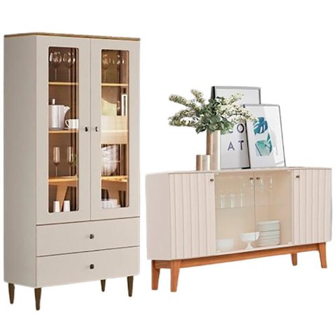 Cristaleira Liz e Buffet Eiffel para Sala Off White Nature Henn