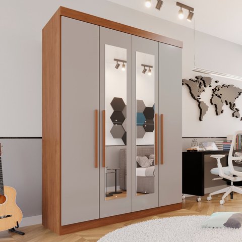 Guarda-roupa Solteiro 4 Portas 3 Gavetas com Espelho Roma Espresso Móveis