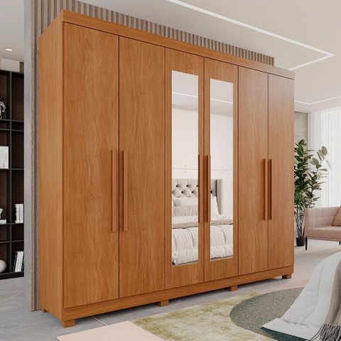 Guarda-Roupa Casal Casal 6 Portas 3 Gavetas com Espelho com Pés Roma Espresso Móveis Marrom/Cinamomo