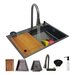 Cuba Cozinha Cascata Gourmet Preta C/torneira e Lava Copo - 1