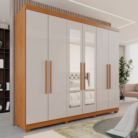 Guarda-Roupa Casal Casal 6 Portas 3 Gavetas com Espelho com Pés Roma Espresso Móveis