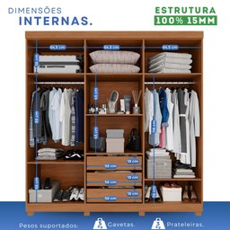 Guarda-Roupa Casal Casal 6 Portas 3 Gavetas com Espelho com Pés Roma Espresso Móveis - 6
