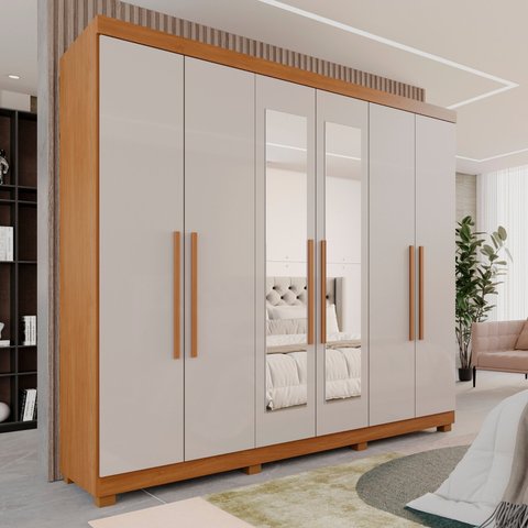 Guarda-Roupa Casal Casal 6 Portas 3 Gavetas com Espelho com Pés Roma Espresso Móveis