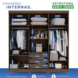 Guarda-Roupa Casal Casal 6 Portas 3 Gavetas com Espelho com Pés Roma Espresso Móveis - 6