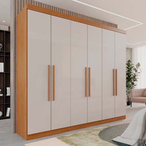 Guarda-Roupa Casal Casal 6 Portas 3 Gavetas Roma Espresso Móveis Marrom/Cinamomo/Off White