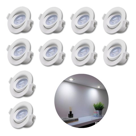 10x Spot Redondo Embutir Sanca 3w Direcionavel Mr11 Dicroica